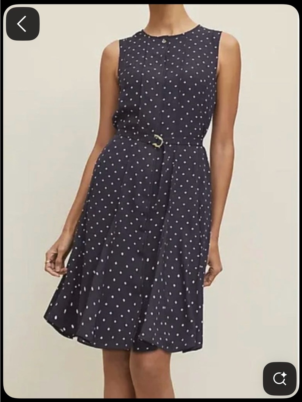 Ann Taylor Navy and White Polka Dot Sleeveless Midi Dress with Belt